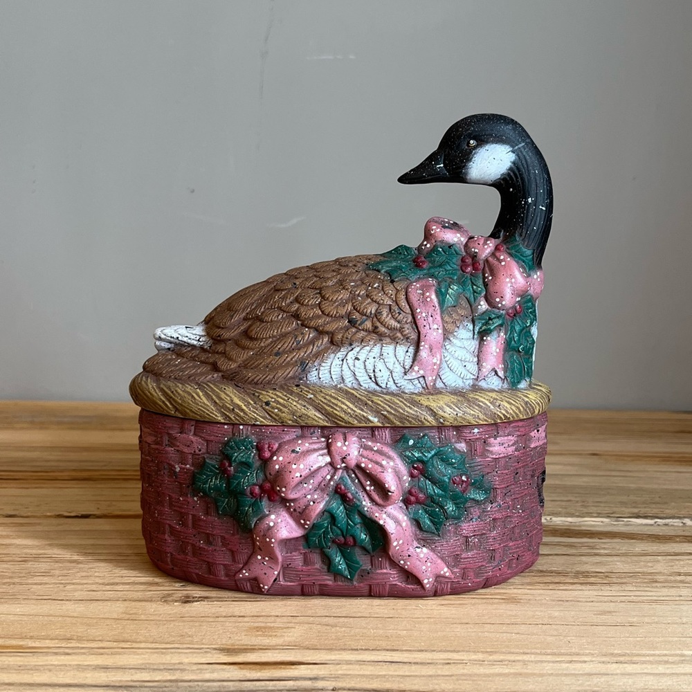 Ceramic Goose on Basket Covered Dish